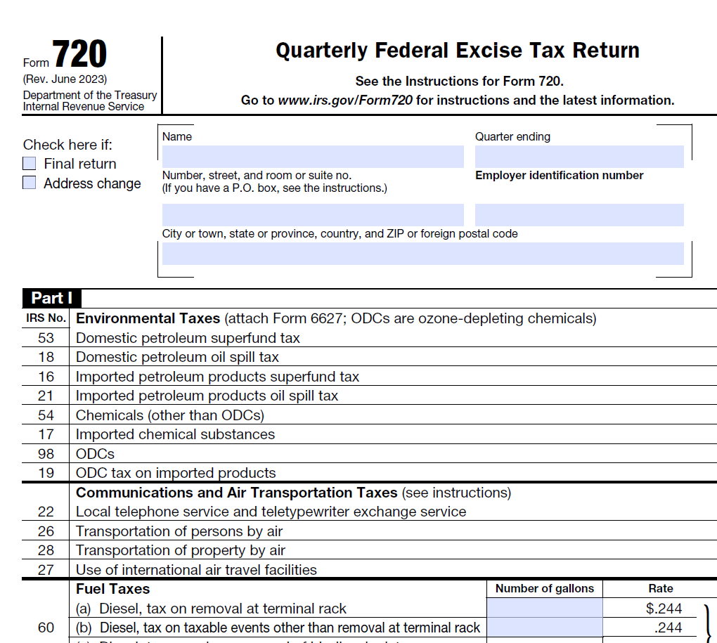 Form 720 Quarterly Excise Tax